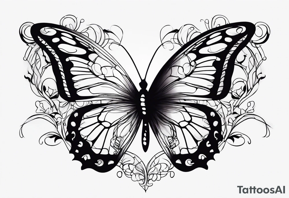 444 tattoo intertwine with vines and a butterfly tattoo idea