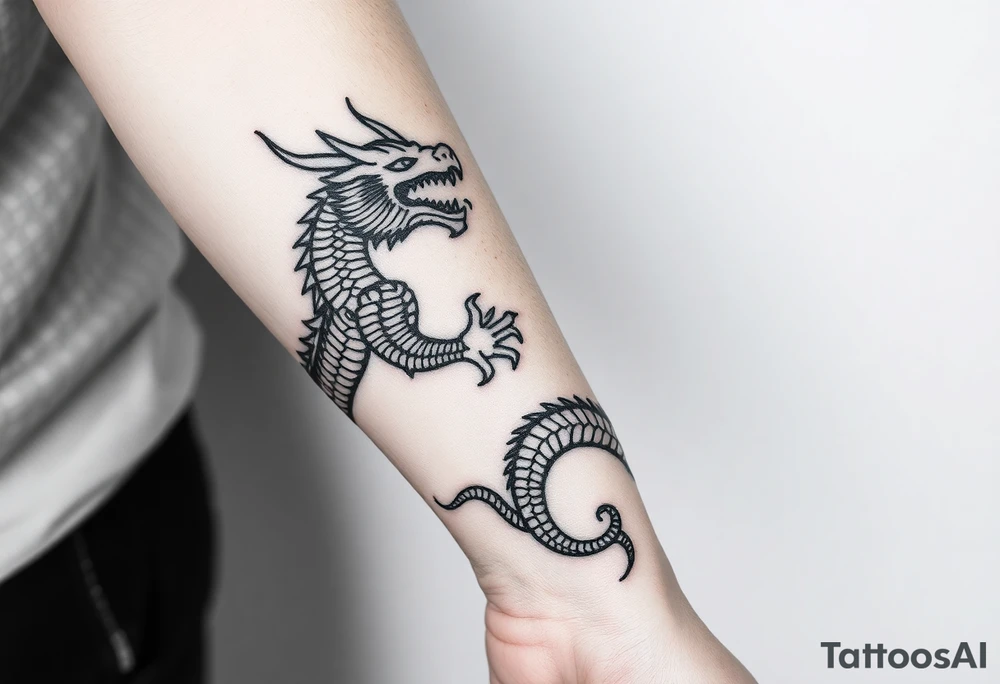 2 dragons symbolizing inner conflict, covering whole forearm tattoo idea