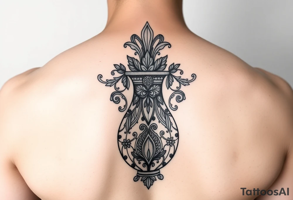 Large Decorative ornamental vase tattoo idea