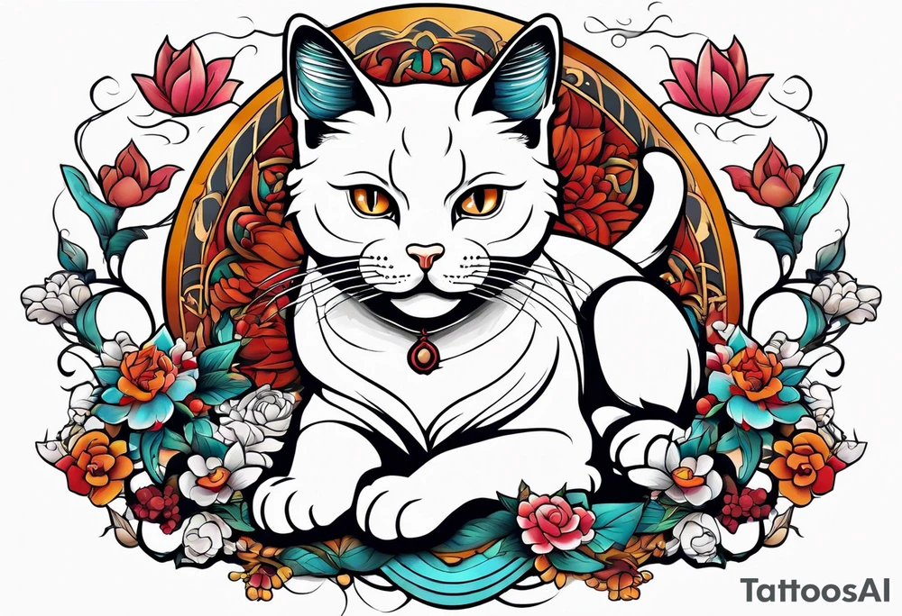 Cat on top of budha playing with a mice tattoo idea