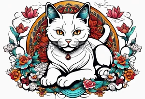 Cat on top of budha playing with a mice tattoo idea