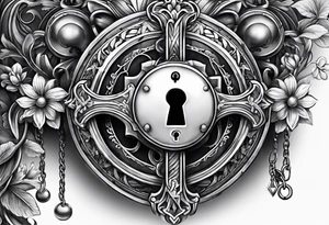 A vintage lock and key tattoo idea