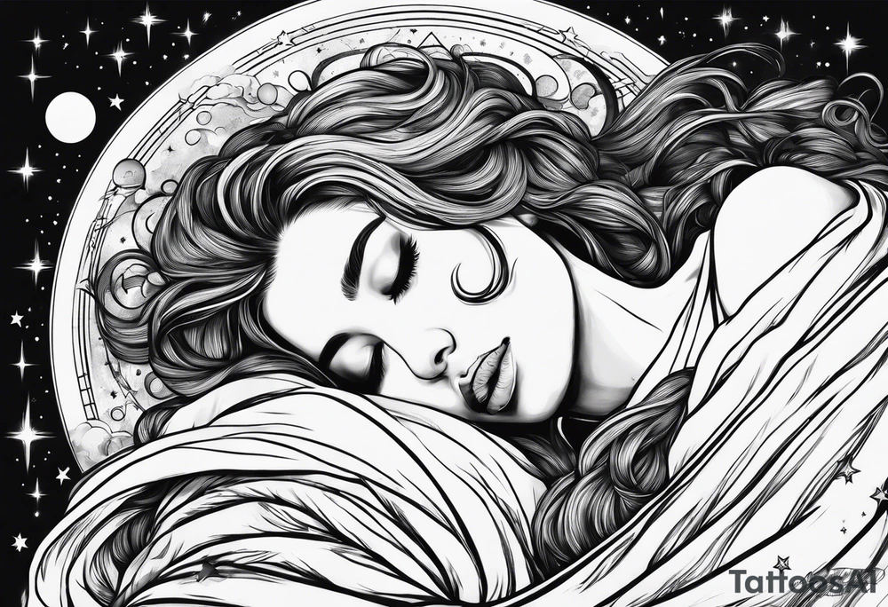 girl sleeping in blanket that looks like space tattoo idea