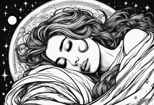 girl sleeping in blanket that looks like space tattoo idea