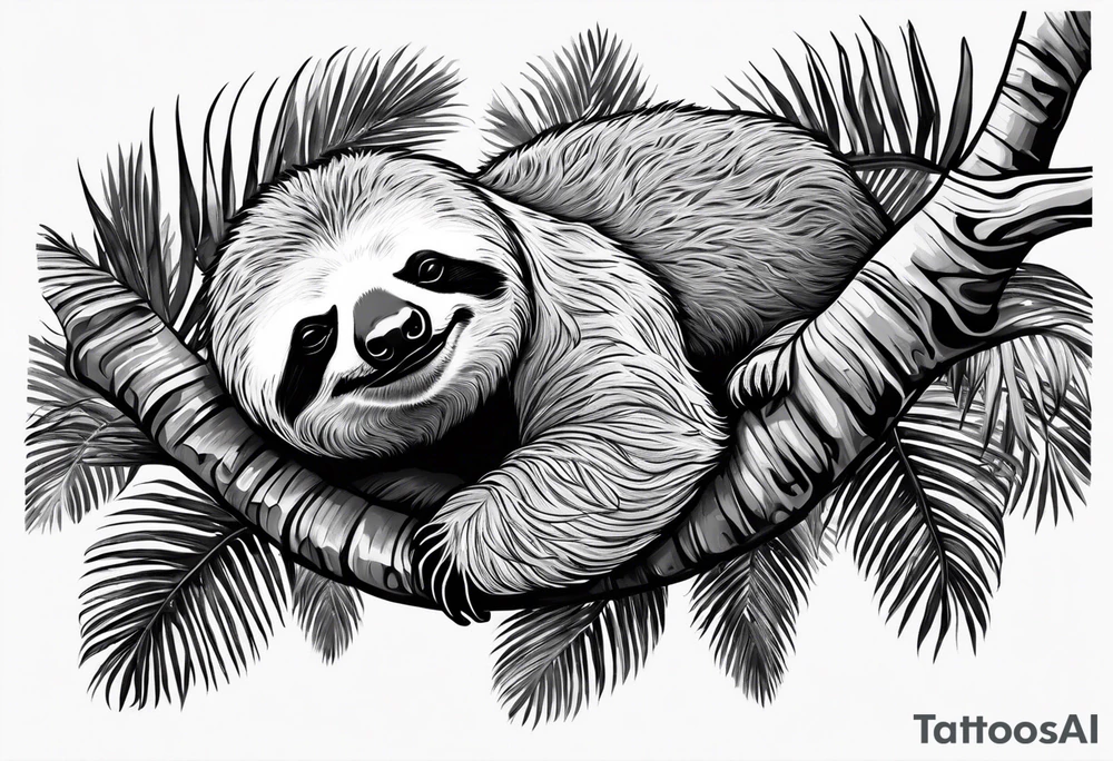 Sloth sleeping under palm tattoo idea