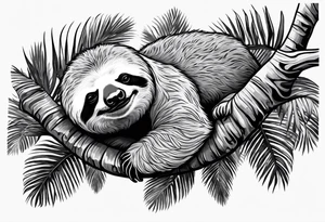 Sloth sleeping under palm tattoo idea
