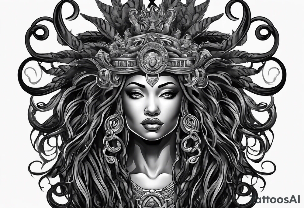 Black medusa with dreadlocks tattoo idea