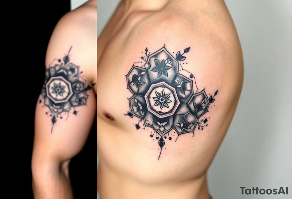 Good karma symbols inside honey combs repeated tattoo idea