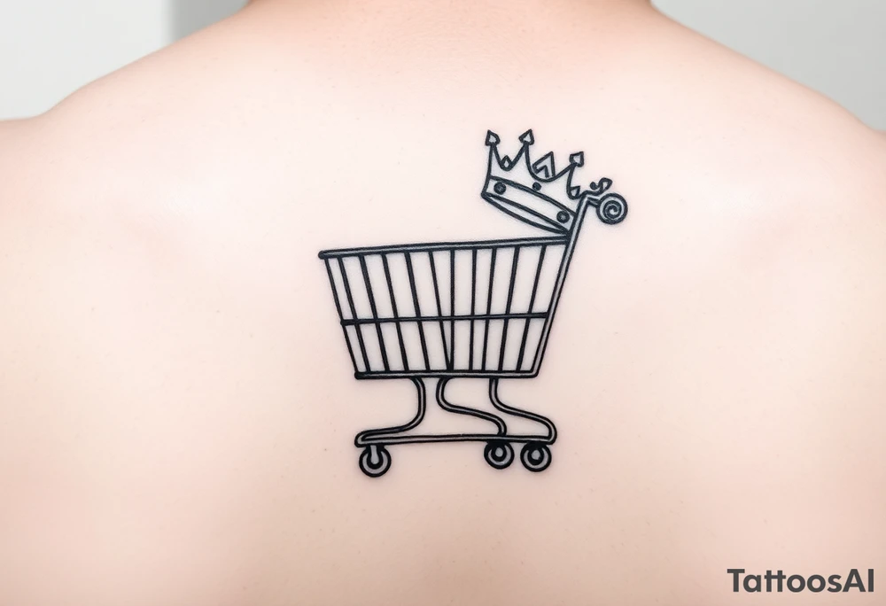 A small shopping cart with a princess crown 
On the side of the cart tattoo idea