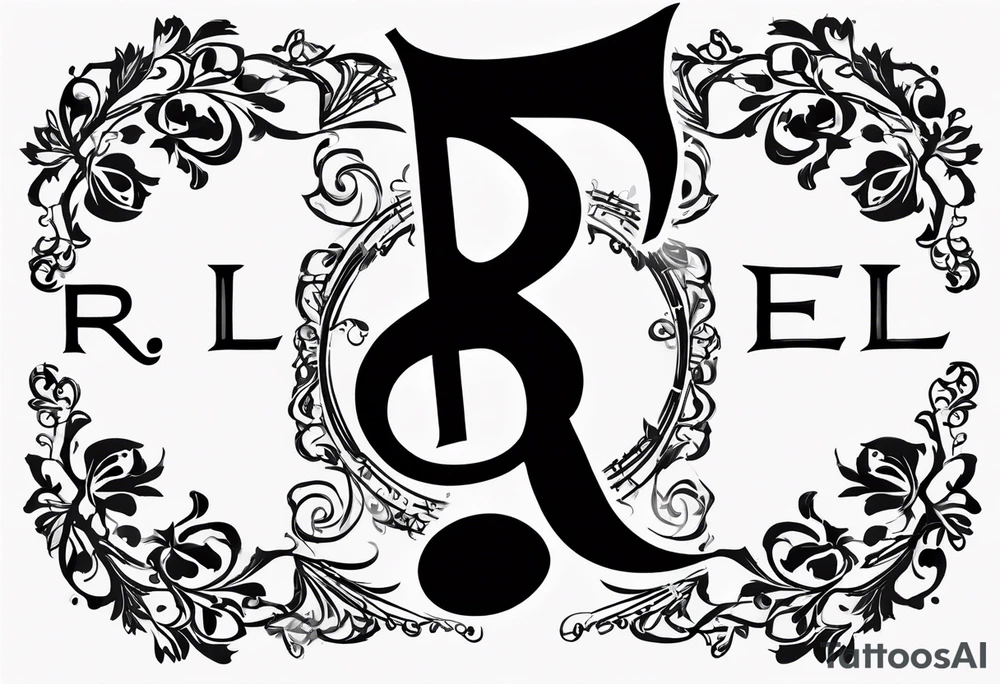Musical notes and guitar depicting the letters R and L tattoo idea
