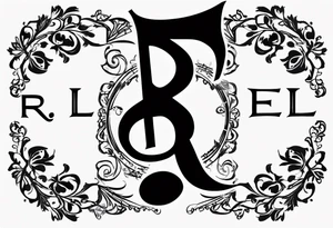 Musical notes and guitar depicting the letters R and L tattoo idea