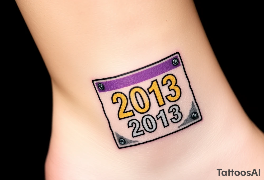 Racing half marathon bib 2013 purple and gold running safety pins piercing the skin running tattoo idea