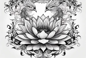 one tattoo that combines lotus flower, phoenix and helix tattoo idea