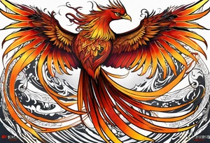 russian firebird phoenix in-flight with very long fancy tail "Isaiah 43: 18-19" tattoo idea