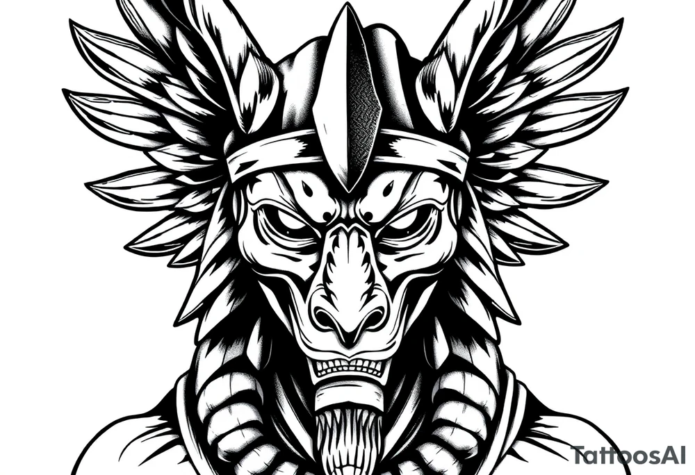 powerful majestic muscle anubis Egyptian god face mix with joker
without eyes with mantle on head tattoo idea
