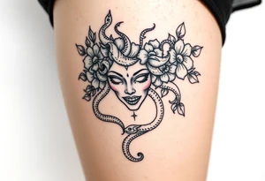 Medusa head flowers snakes tattoo idea