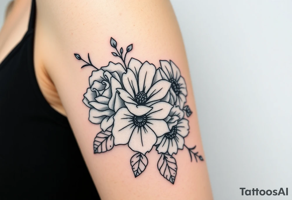 Rose and Chrysanthemum bouquet tattoo tattoo idea