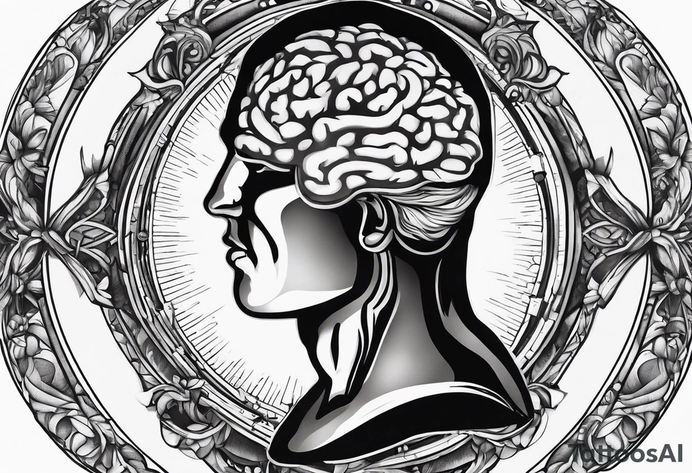 Human anatomical brain in a median sagittal section inside hourglass for man tattoo idea