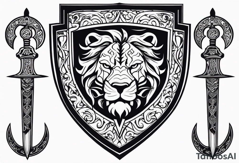 Valhalla sword shield lion dragon tattoo idea