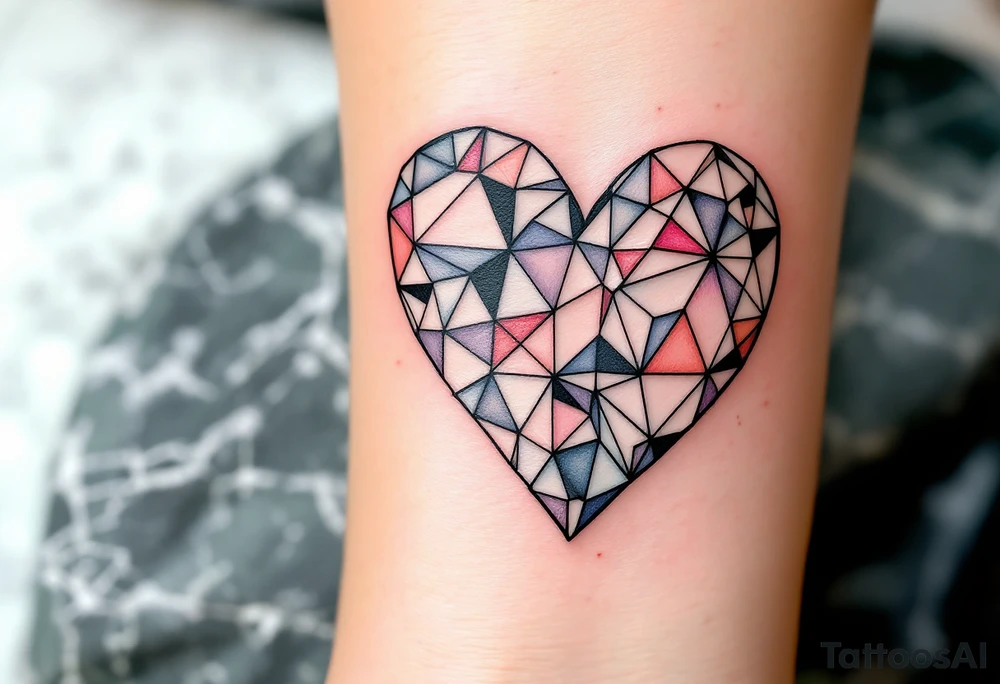 A heart made of geometric shapes, with some pieces missing, symbolizing the parts of us we lose in love. tattoo idea