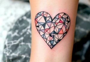 A heart made of geometric shapes, with some pieces missing, symbolizing the parts of us we lose in love. tattoo idea