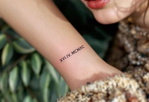 XVI.IV.MCMXC in minimalist black under the clavicle, with a thin geometric frame in faded bronze. tattoo idea