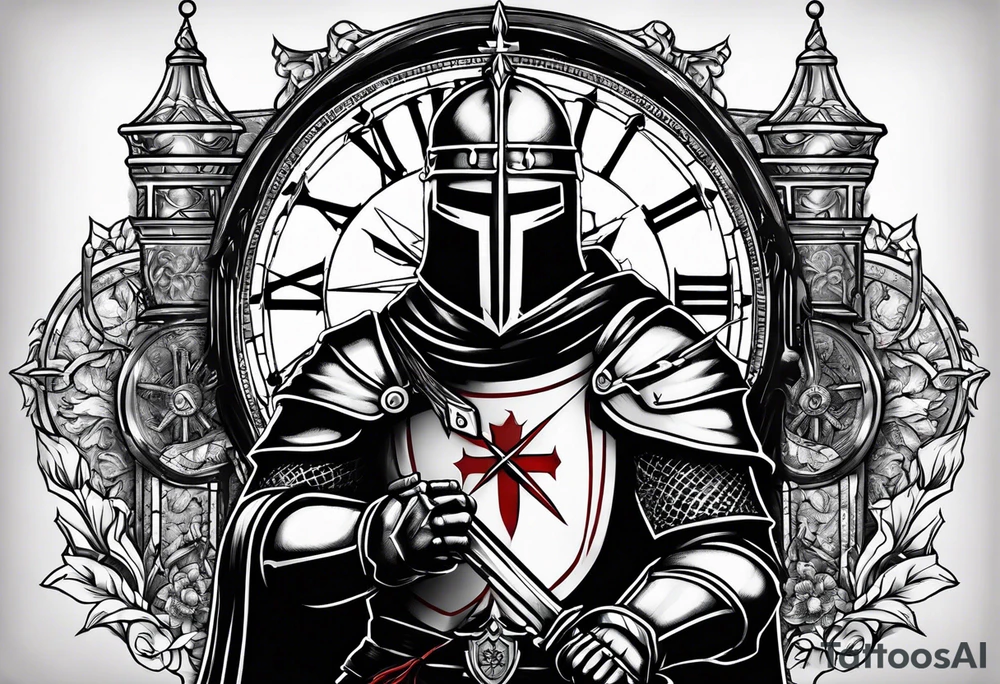 knight templar with clock tattoo idea