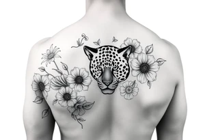 Arm sleeve with a variety of flowers and leopard filler tattoo idea
