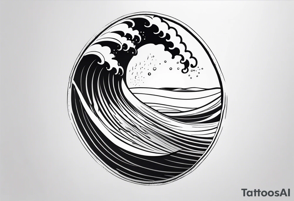 Waves and a sandy beach in black and White, INSIDE a shape of an upright bodyboard tattoo idea