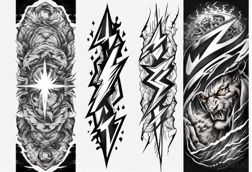 forearm sleeve thunder pattern tattoo idea
