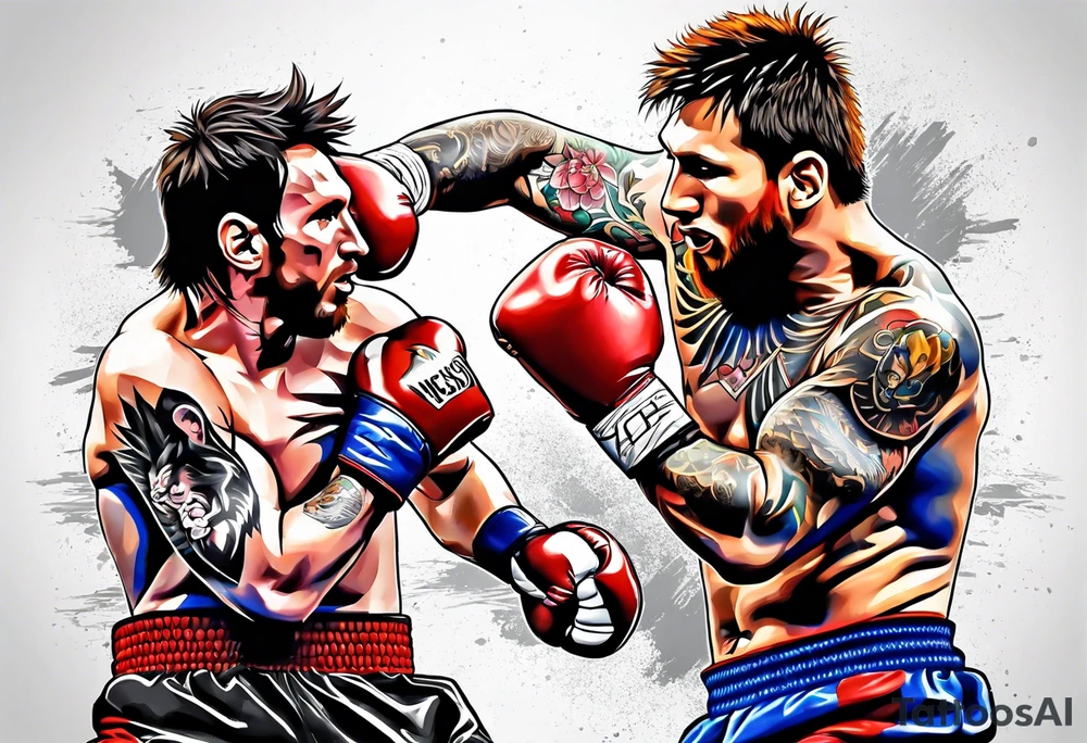 messi boxing against monkey tattoo idea