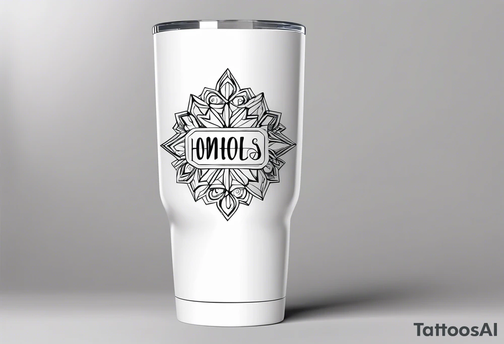 Christmas 2024 personalized name banner on a 20 oz tumbler minimalist snowflake motif tattoo idea