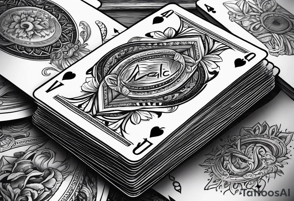 Deck of playing cards being shuffled with the word Magic tattoo idea