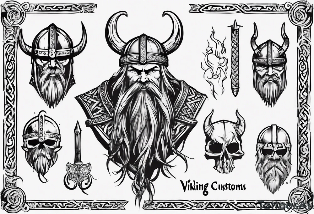 I want a tattoo of a viking with the name “Viking Customs” incorporated in the design tattoo idea