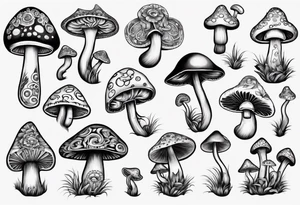 mushrooms out of book, psychedelic, mandala tattoo idea