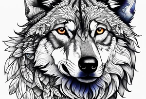 a colorful wolf with a Raven tattoo idea