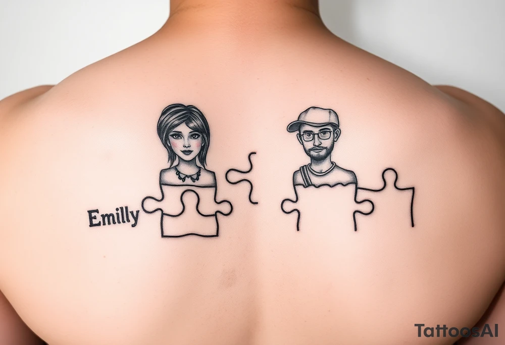 Individual Puzzle pieces of a blended family of Emily Ray Garrison Ayden Abby Gray tattoo idea