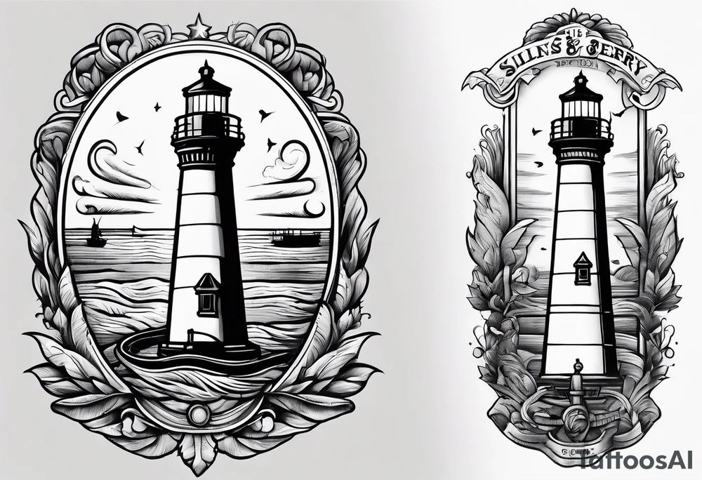 lighthouse shining light onto open book tattoo idea