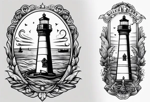 lighthouse shining light onto open book tattoo idea