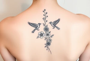 crows with flowers down my spine tattoo idea