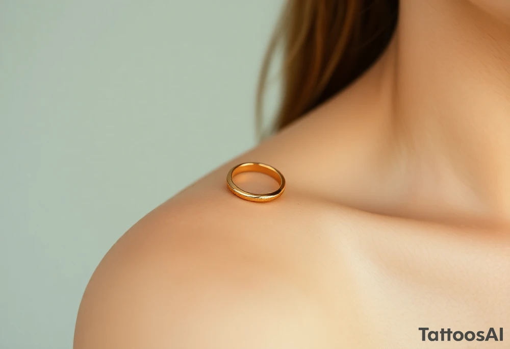 A golden wedding band floating within an angelic halo, glowing softly. tattoo idea