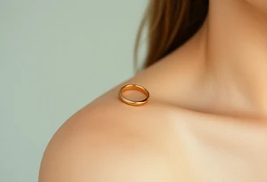 A golden wedding band floating within an angelic halo, glowing softly. tattoo idea