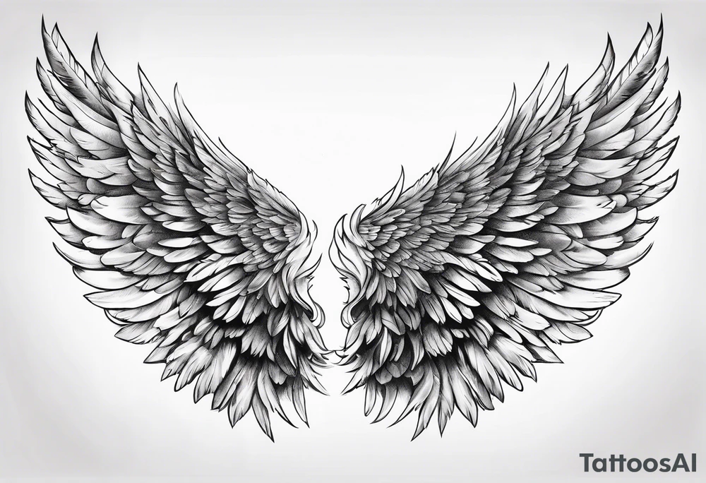 Detailed feathered angel wings tattoo idea