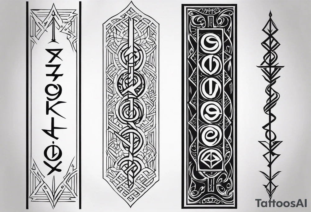 vertical rune tattoo with 4-5 symbols tattoo idea