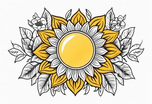 sunshine
old school vintage simple traditional design with vintage flowers surrounding
bold color simple tattoo idea