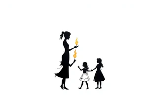 Silhouette of a mother passing a flame to two daughters tattoo idea