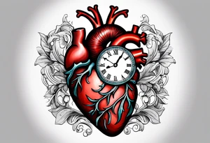anatomical heart with clock in middle.
Clock hands on 8 and 5.
Never Say Never written on tattoo tattoo idea