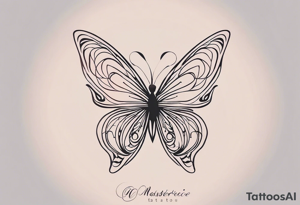 Sure, here's a description of a minimalistic fine line tattoo design:

The tattoo features a delicate butterfly with its wings extended symmetrically. At the center of the butterfly, the cancer ribbon logo is incorporated seamlessly, serving as the body of the butterfly. The butterfly's wings are crafted with fine lines, maintaining simplicity and elegance. The design embraces the symbolism of transformation, hope, and solidarity in the fight against cancer. tattoo idea