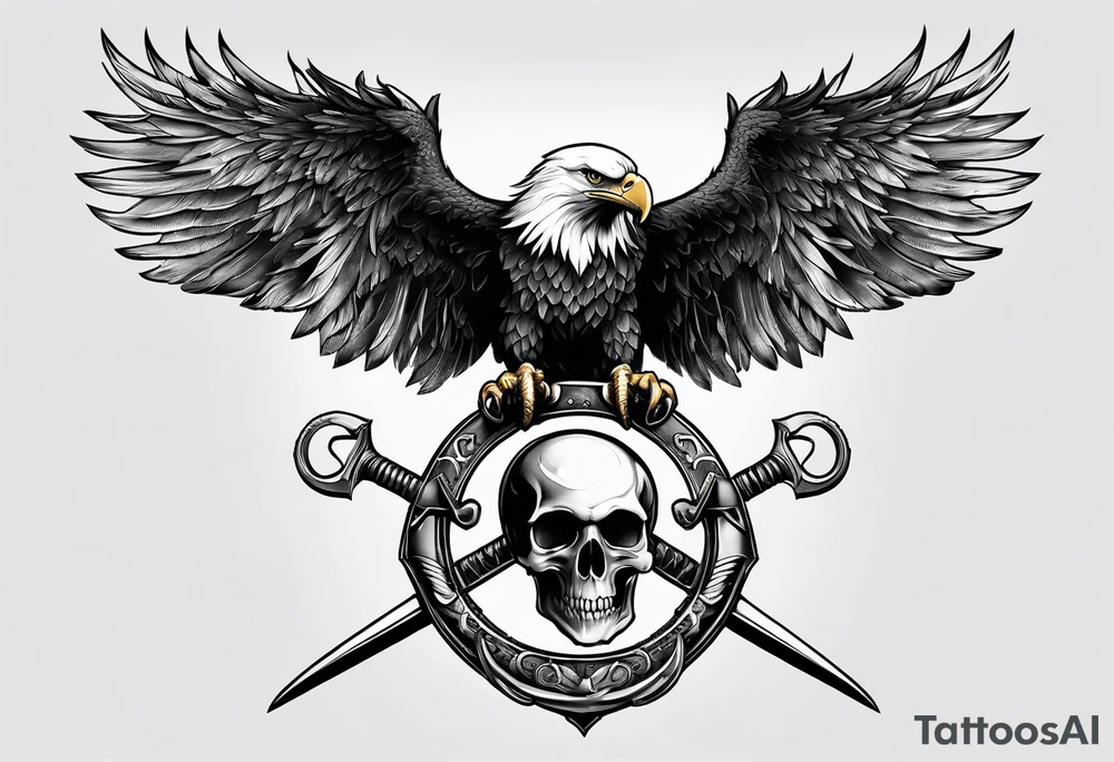Eagle holding a skull in claws, and scythe in the shape of anchor tattoo idea