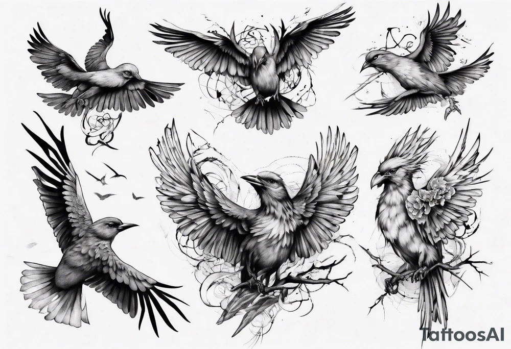 higly detailed bird breaking free tattoo idea